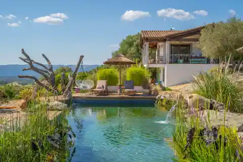 Nature-Integrated Home with Eco-Friendly Biological Pool