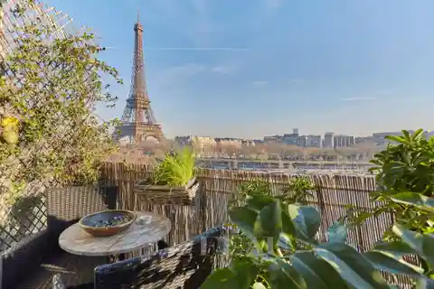 Balcony Living Overlooking Eiffel and Seine