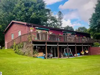 Log Sided Dual Level Lake Home